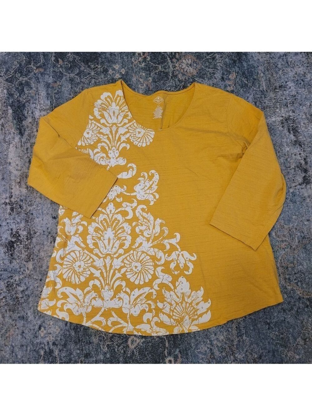 St. John's Bay Mustard Floral Long Sleeve Top XL